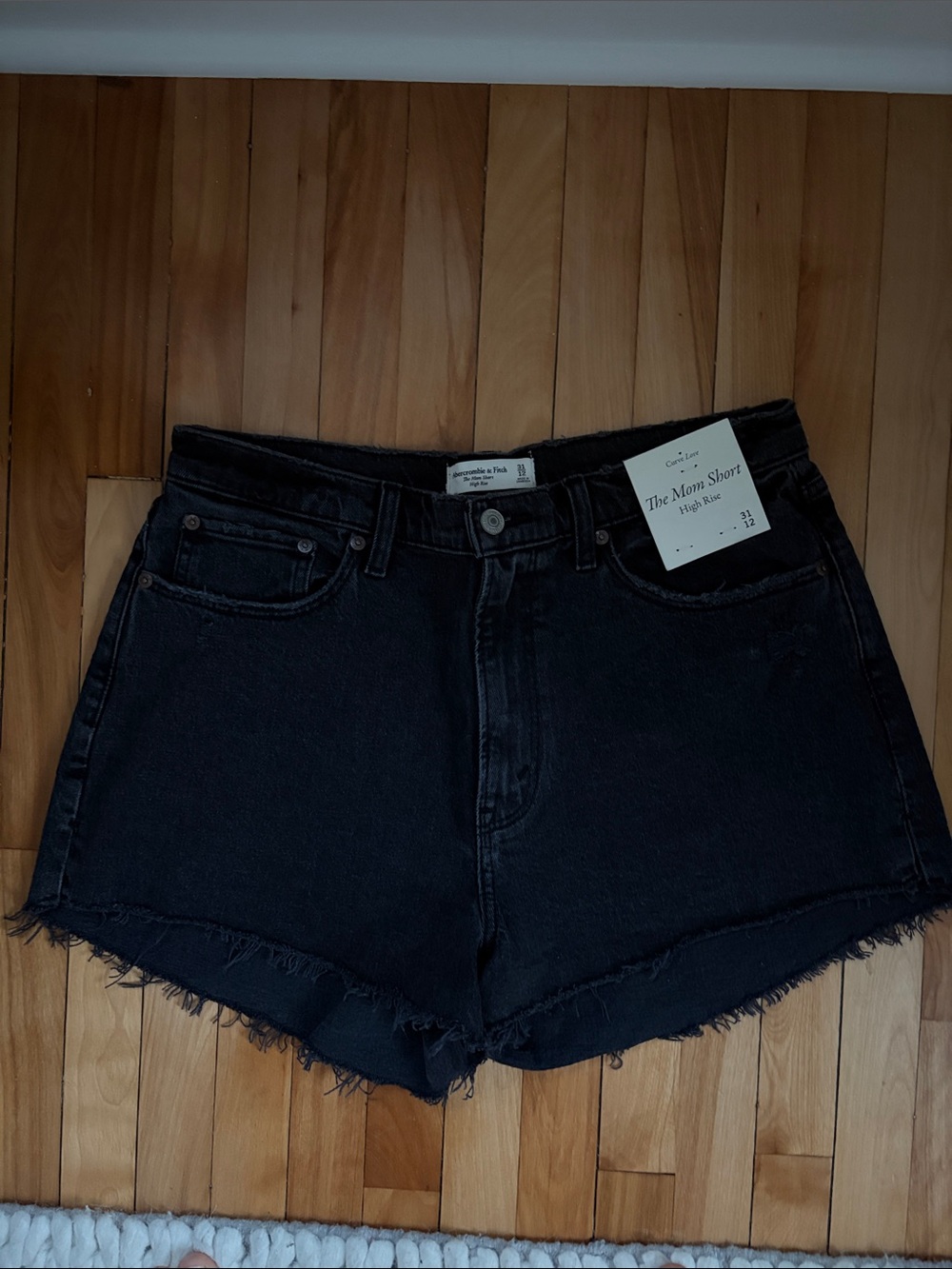 Abercrombie & Fitch Black High-Rise Frayed Denim Shorts
